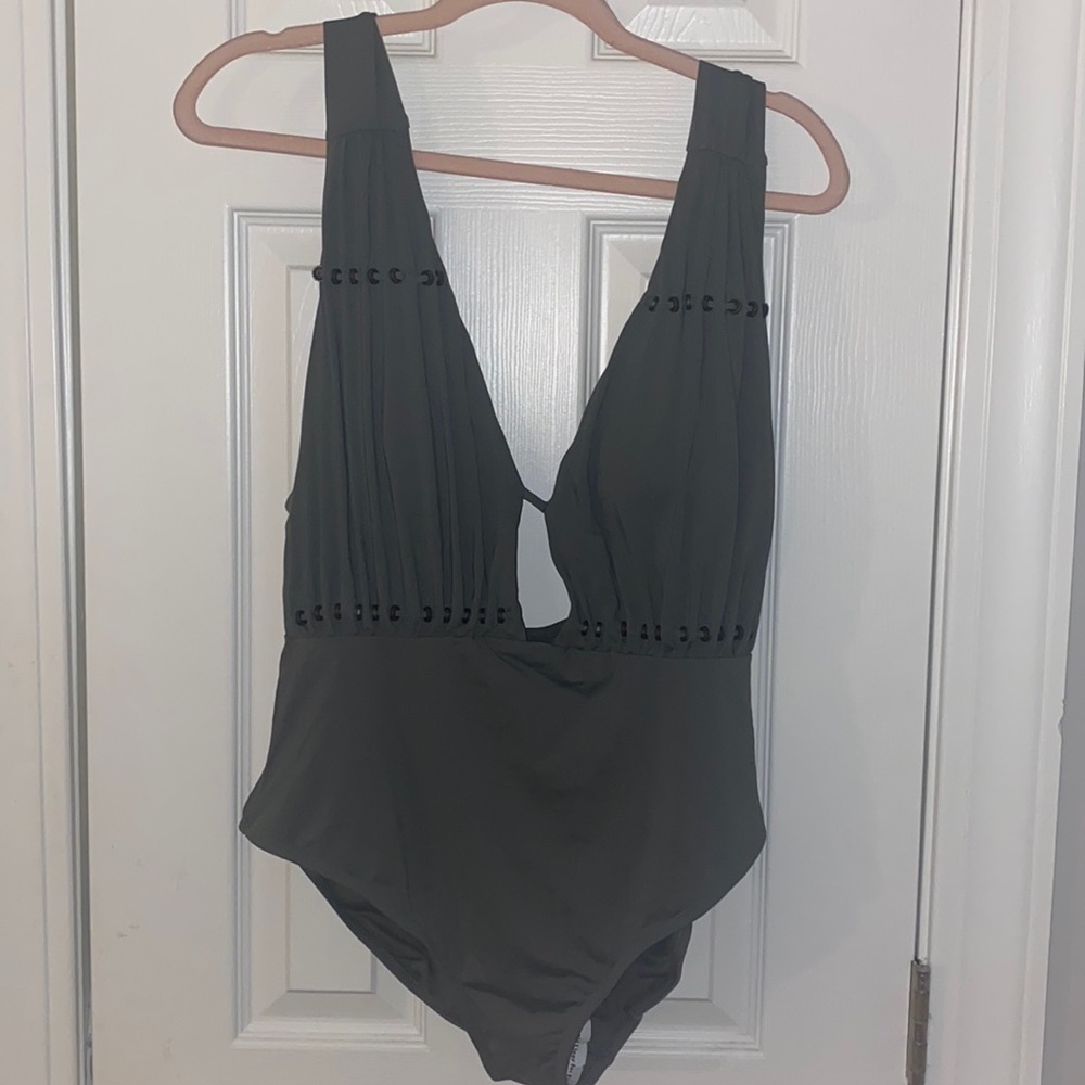 NWT Olive green one piece bathing suit with removable cups